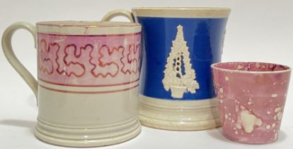 An early nineteenth century sprigged pearlware mug/tankard (h- 12cm), together with two items of