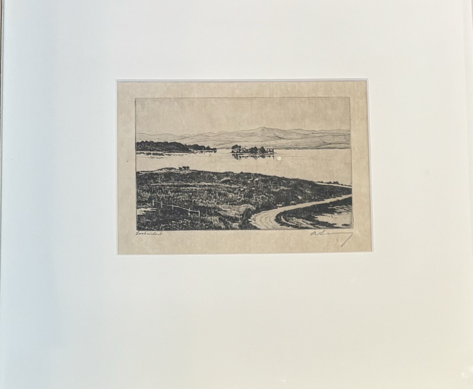 A.Simess (British 1887-1964), Lochindorb Morayshire, etching, signed and titled pencil, artist label