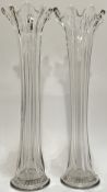 A pair of large clear glass splash form vases (h- 40cm)