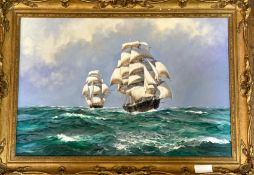Barry Mason (British 1947-), ships at sea scene, oil on canvas in a gilt composition frame, signed