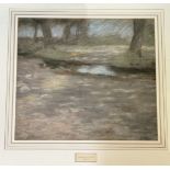 Edward Stott (British 1859-1918 A.R.A may apply), A river-bank scene, coloured chalk and pencil,