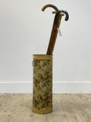 A cylindrical aluminium stick stand printed with floral design (H50cm) together with three vintage