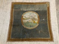 Property of the late Countess Haig: an unusual antique rug, the field, of blue trellis design,