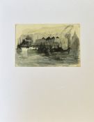 Unknown Artist, The White Ship, Leith Docks 1956, watercolour, in a wooden frame, label verso . (