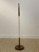 A mid century stained beech and chrome plated metal standard lamp H143cm