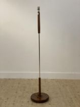 A mid century stained beech and chrome plated metal standard lamp H143cm