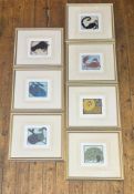 Linda M.Farquharson (Scottish) a set of seven animal star sign linocut prints, comprising, Aries