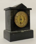 A Victorian slate mantel clock, the case, of architectural form, inset with green serpentine marble,