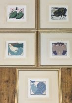 Linda M. Farquharson (Scottish), set of five star sign linocut prints, comprising, Libra 8/20, Virgo