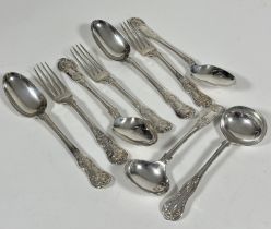 A set of four George IV London silver double struck Fiddle and Shell pattern table spoons, (L x 22.