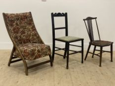 A 1930's / 40's stained beech framed upholstered bedroom chair, (H83cm) together with an Edwardian