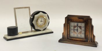 An Art Deco period planished and cast copper mantel time piece clock, the case of characteristic