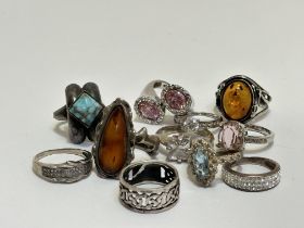 A collection of eleven various silver, white metal and gilt metal paste, Amber and Turquoise set