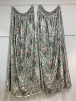 A pair of Roses and Bows glazed chintz curtains, possibly by Peter Jones, lined and interlined (drop