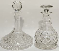 A cut crystal glass ships decanter (h- 25cm, w- 19cm), together with a Stuart England cut crystal