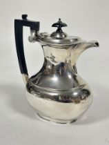 A Sheffield silver oaval baluster coffee pot with balk bakolite knop and handle to side, ( H x