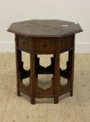 An Anglo-Indian hardwood Hoshiapur table, late 19th century, the octagonal top with ebony bands