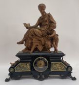 A large French figural mantel clock of classical inspiration, late 19th century, the well-cast metal