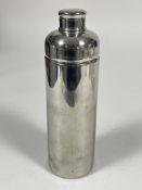A large Stainless steel cylinder cocktail shaker with circular fitted top, (H x 25cm) x D x 7cm)