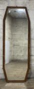 A large early 20th century moulded oak framed wall hanging mirror of coffin form (converted) 182cm x