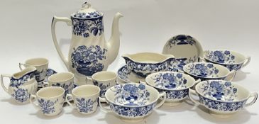 A Royal Doulton blue and white transfer printed 'Pomeroy' pattern china tea/dinner service