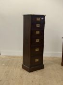 A mahogany and brass bound campaign style chest, fitted with six graduated drawers with recessed