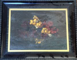 Signed Indistinctly, Study of Flowers, oil on canvas, signed bottom right, in a black wooden