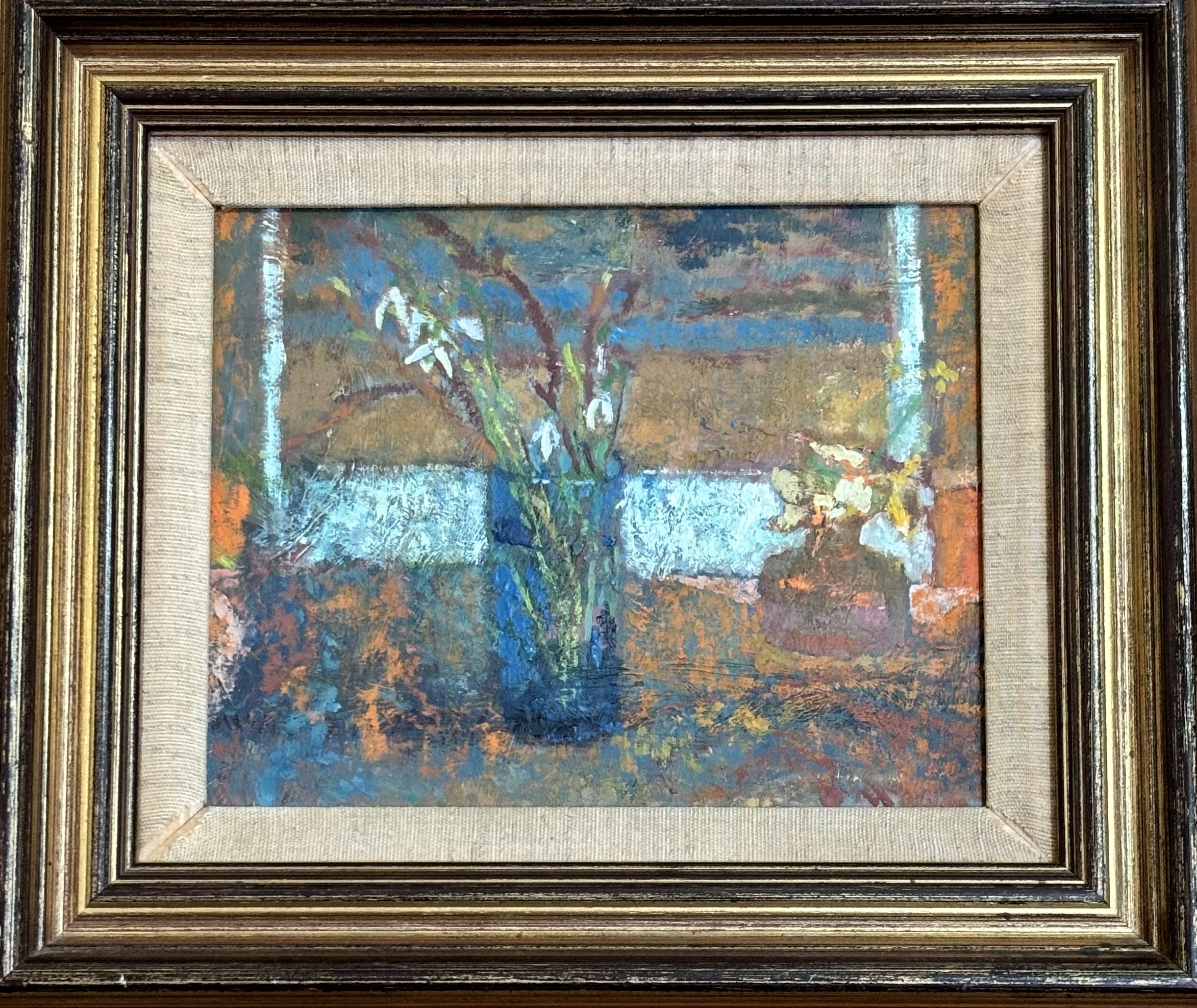 Cynthia Wall R.S.W (Scottish 1927-2012), Snowdrops, acrylic on board, in a gilt frame, artist