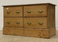A late 19th century and later pine chest, fitted with four drawers on a skirted base H75cm, W130cm
