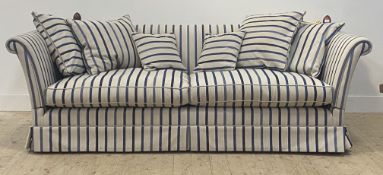 Duresta, A traditional knoll sofa, the frame and squab cushions upholstered in blue striped