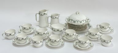 A Bisto England green ribbon and gilt pattern part tea service comprising a milk jug (h-14cm), a