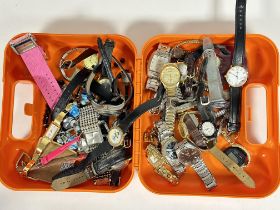 A box containing a large collection of Lady's and Gent's wrist watches including Seiko, QQ,