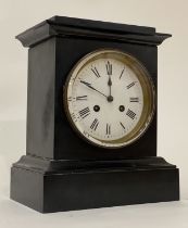 A Victorian slate mantel clock, the case, of moulded rectangular form, enclosing a white enamel dial