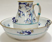 A Minton Aesthetic Movement jug and basin with Eastern inspired design in the manner of