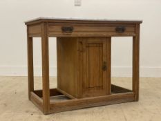 An Edwardian dry oak washstand, the rectangular white marble top above base fitted with a drawer