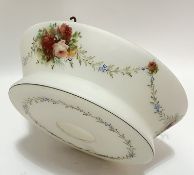 A frosted glass plafonnier with hand enamelled floral swag decoration and printed flower motifs (h-