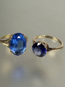 A 9ct gold solitaire ring set blue coloured circular faceted stone, L (D x 0.7cm) mounted in eight