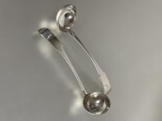 A pair of 19thc Scottish silver fiddle pattern toddy ladles with engraved initial A, makers mark WG,