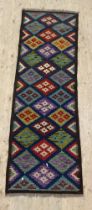 A hand knotted Maimana kilim runner rug with lozenge motif 198cm x 68cm