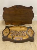 A Victorian figured and quarter sawn veneered sewing table top of serpentine outline, the lid