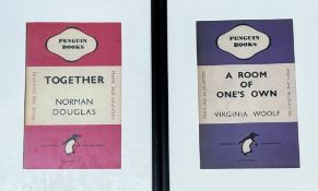A pair of framed Penguin covers, one of A Room of One's Own by Virginia Woolf together with Together
