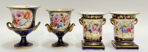 A mixed group of Coalport style porcelain/bone china comprising two campagna form urns with floral d