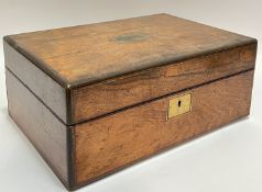 A brass strung rosewood jewellery box with vacant cartouche (void interior) (h- 14cm, w- 33cm)
