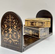 An Italian walnut Book slide/bookends with Mannerist style inlay (possibly Sorrento) (w- 32cm), toge