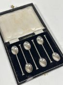 A set of six Birmingham silver seal handled coffee spoons in original fitted case, ( L x 9cm) 35.1g