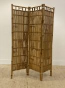 A 1970's Boho style split cane and bamboo bi-fold room screen H160cm