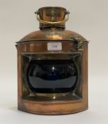 A good quality 19th century brass mounted copper ships gas lantern by Simpson and Lawrence Ltd.