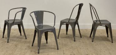 A matched set of four (two pairs) of vintage style Tollix aluminium stacking bistro chairs H86cm.