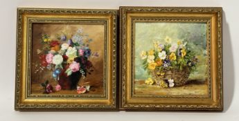 Two works by Marjorie Wilson (Scottish), one of a Basket with Pansies and a Still Life of a floral