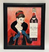 Ray Rushbrook, "Vin Santo" Lady in red, dated Jan 202, mixed media on board, artist label verso,